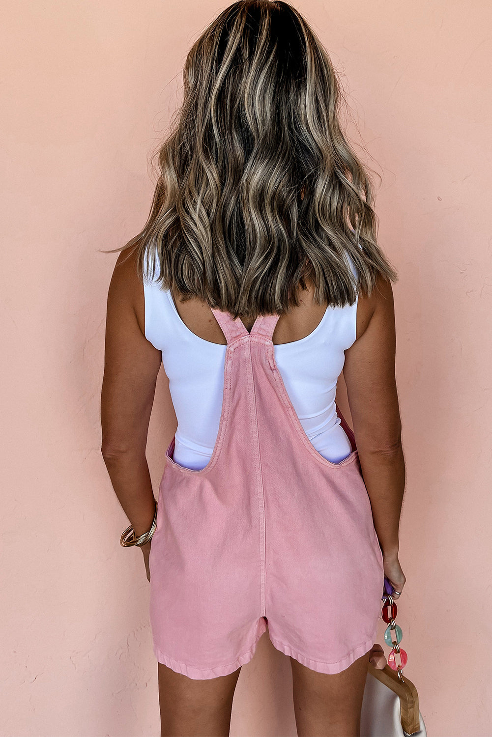 Pink Knot Strap Denim Romper RTS