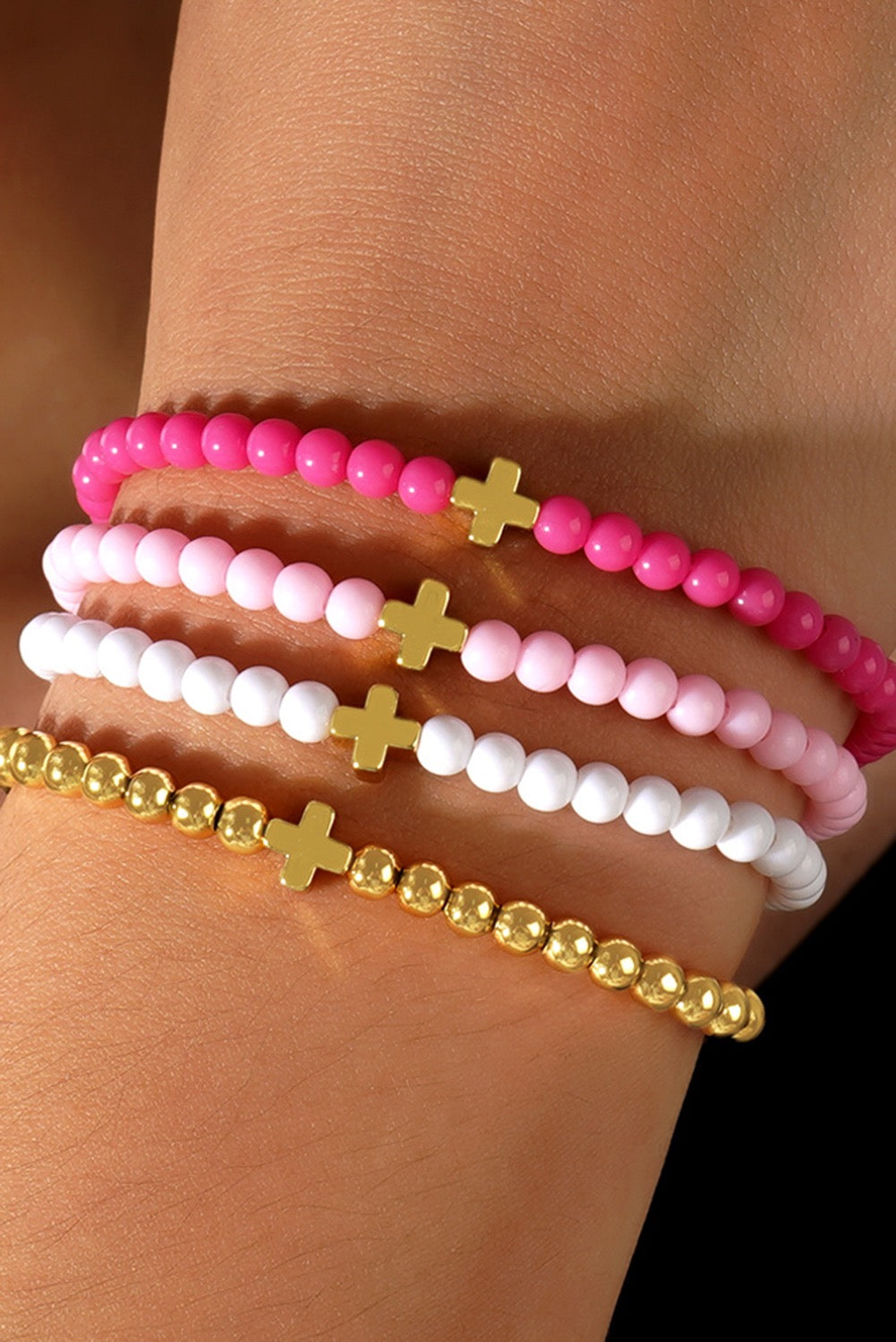 Pink Beaded Cross Bracelets RTS