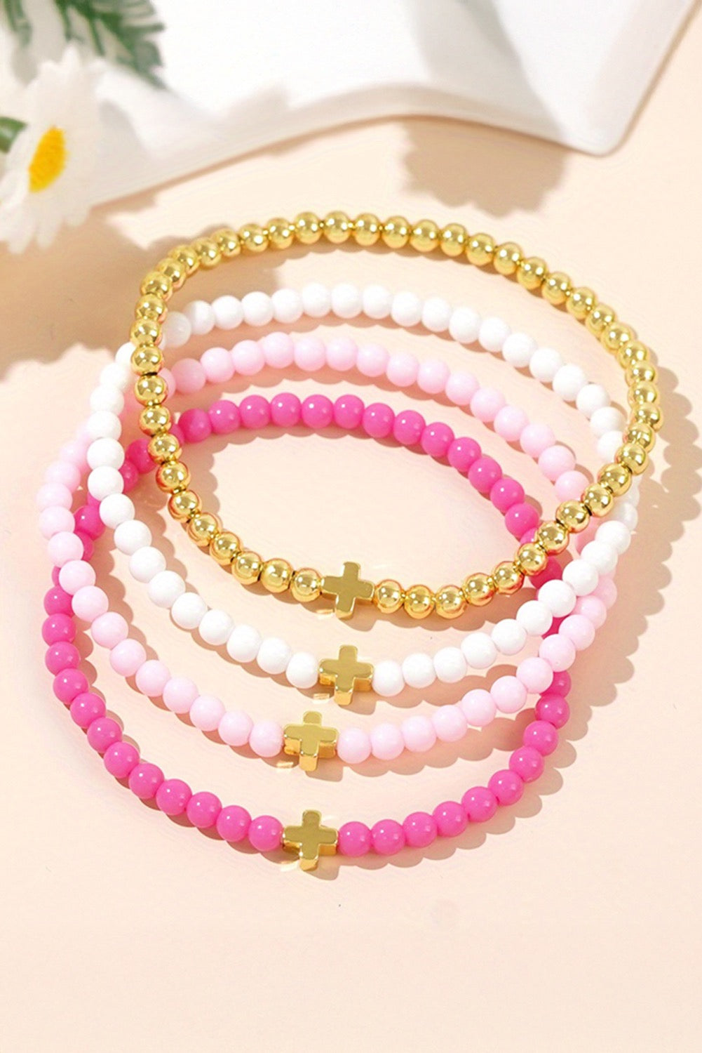 Pink Beaded Cross Bracelets RTS