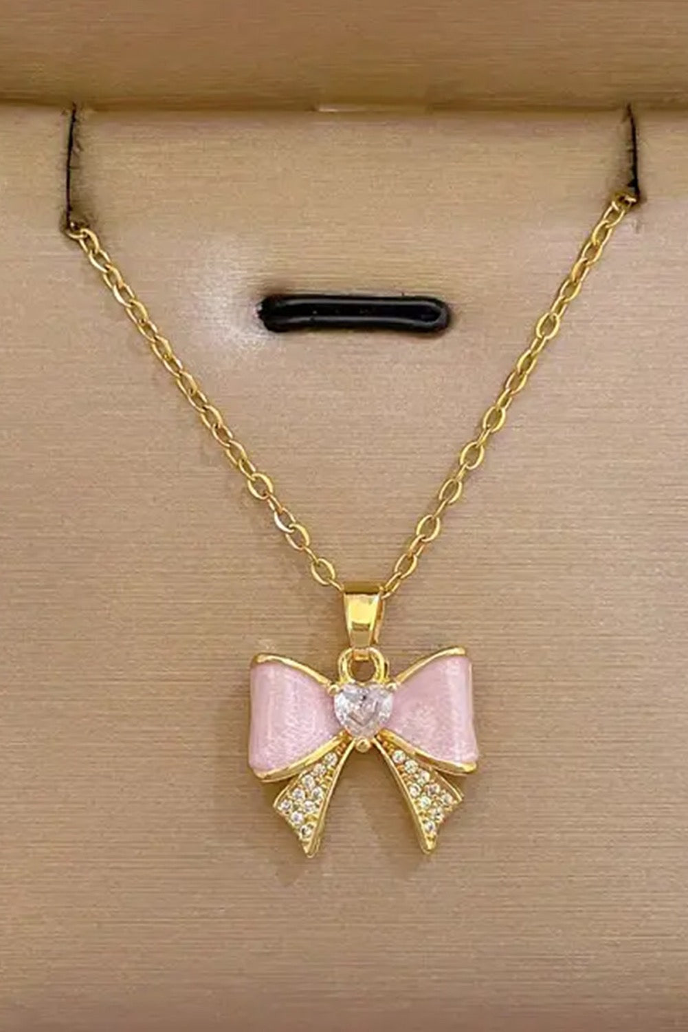 Pink Rhinestone Bow Necklace RTS