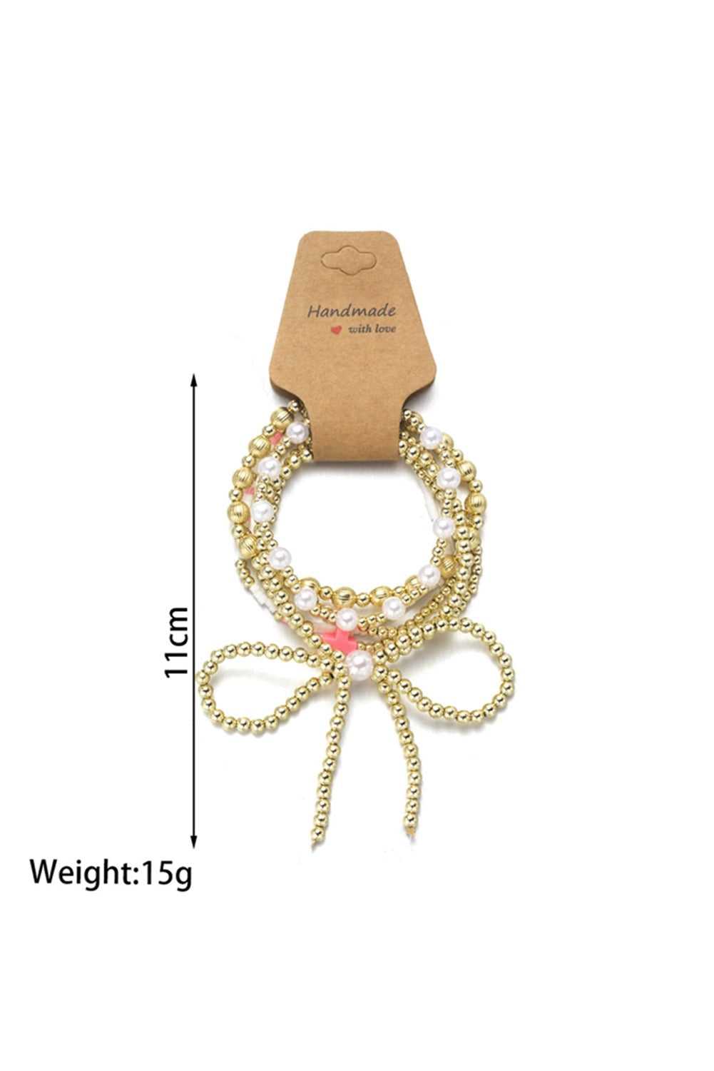Gold and Pink Pearl Bow Bracelet Set RTS