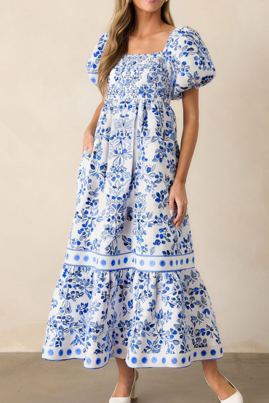 Sky Blue Floral Print Square Neck Maxi RTS