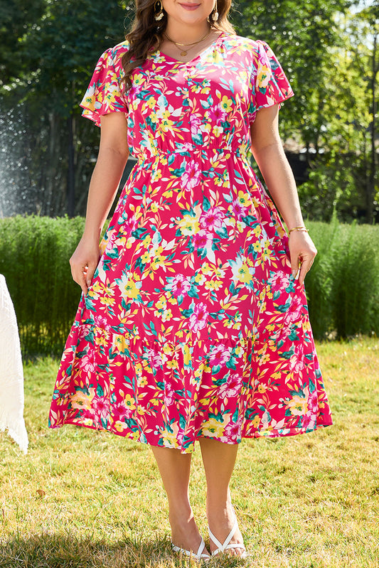 Pink Floral Plus Size Midi Dress RTS