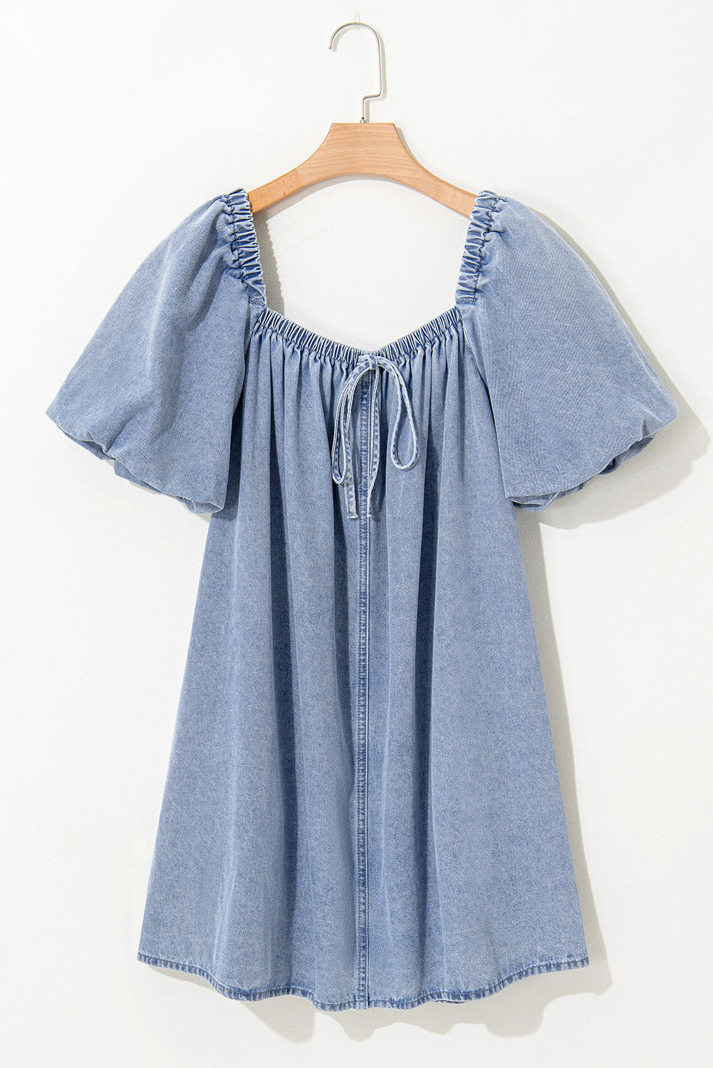 Denim Bubble Sleeve Babydoll Mini Dress RTS