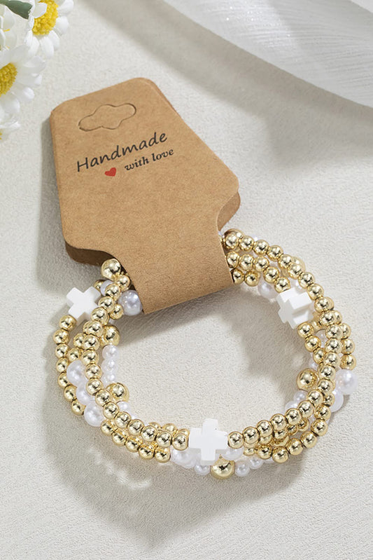 White cross pearl bracelet set RTS