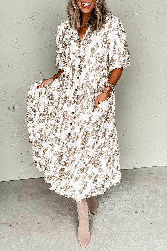 Khaki Floral Button Maxi RTS