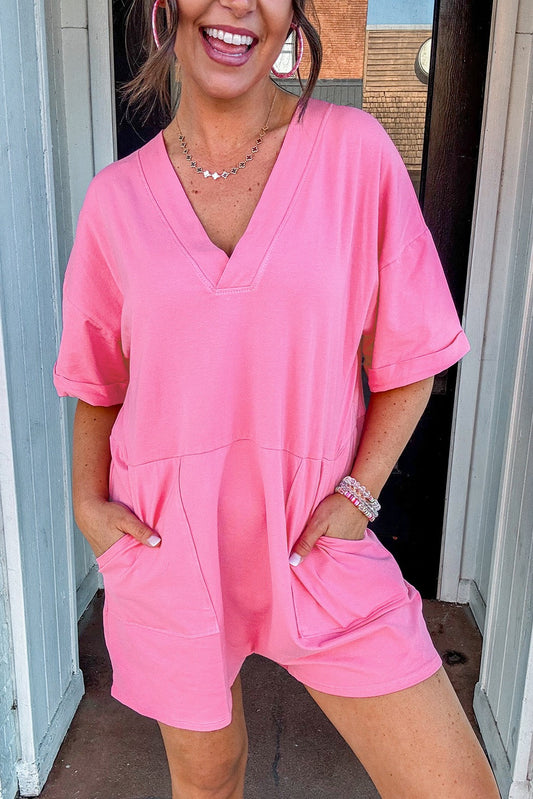 Pink V Neck Romper RTS