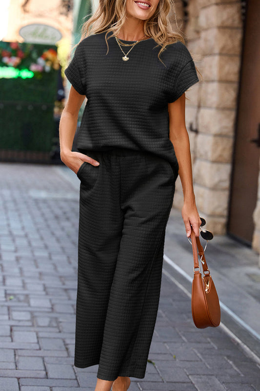 Textured Top and Casual Pants Set RTS
